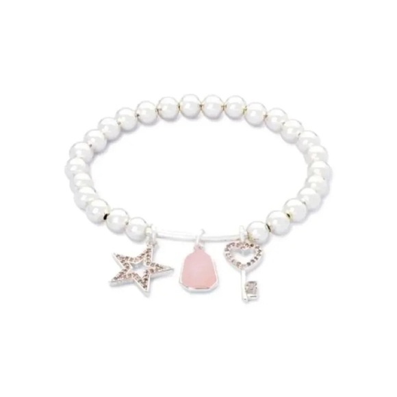 Anthropologie Heart Key&Rose Quartz Charm Bracelet - Picture 1 of 3